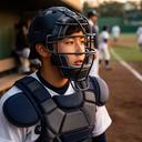全国大会を目指す高校野球捕手が防具を着けてベンチ前で試合を見守る場面