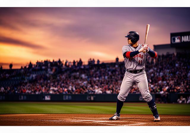 夕暮れのMLB球場で打席に立つ日本人選手と外野席の観客